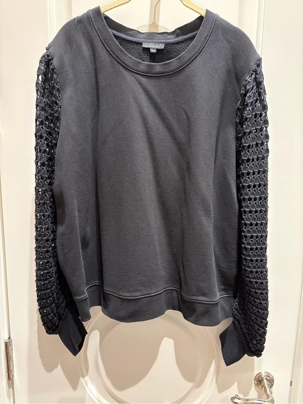 Rails Black Knit Pullover with crochet eyelet arms